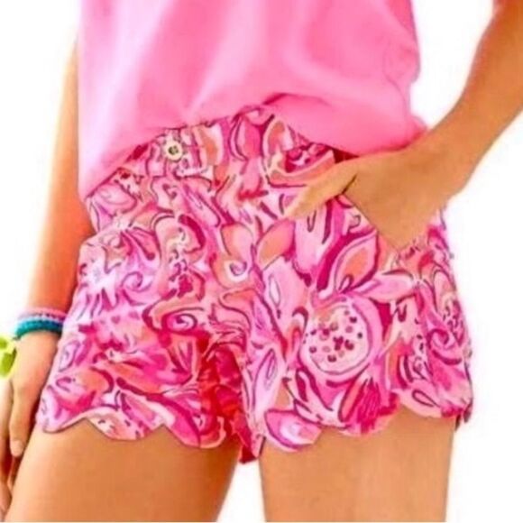 Lilly Pulitzer 5” The Buttercup Scallop Shorts Pink Pout Mango Salsa Sz 2 - Picture 2 of 10